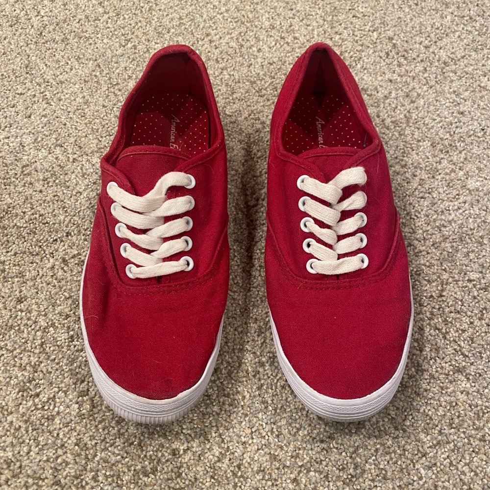 Women’s red lace up canvas sneakers